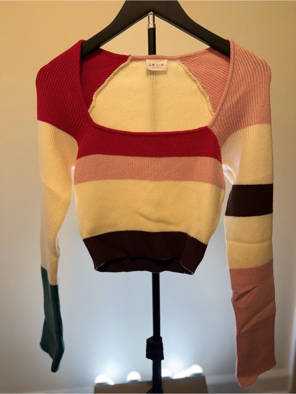 NEW Le Lis Striped Off-Shoulder Cropped Sweater - SMALL - Picture 3 of 7